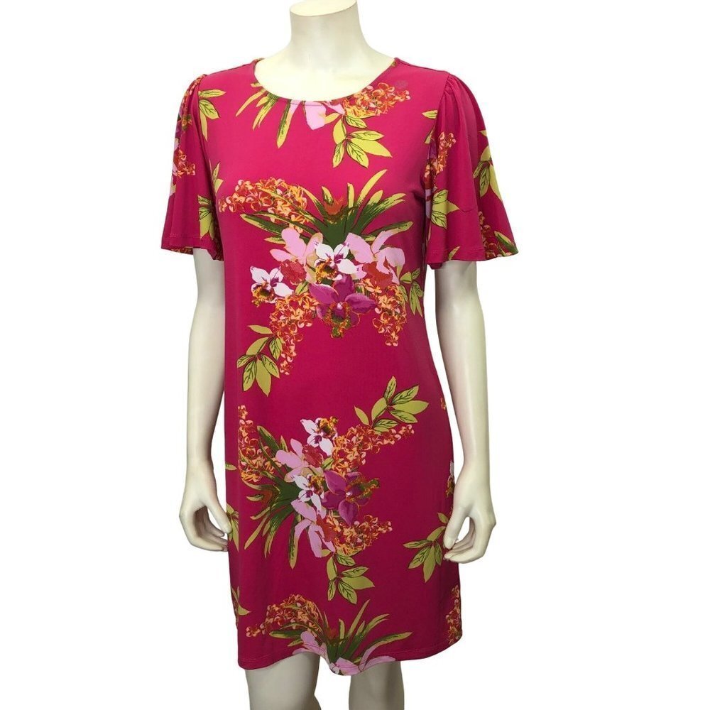 ALEXANDERA + OAK FLORAL SHIFT SORT SLEEVE DRESS SM